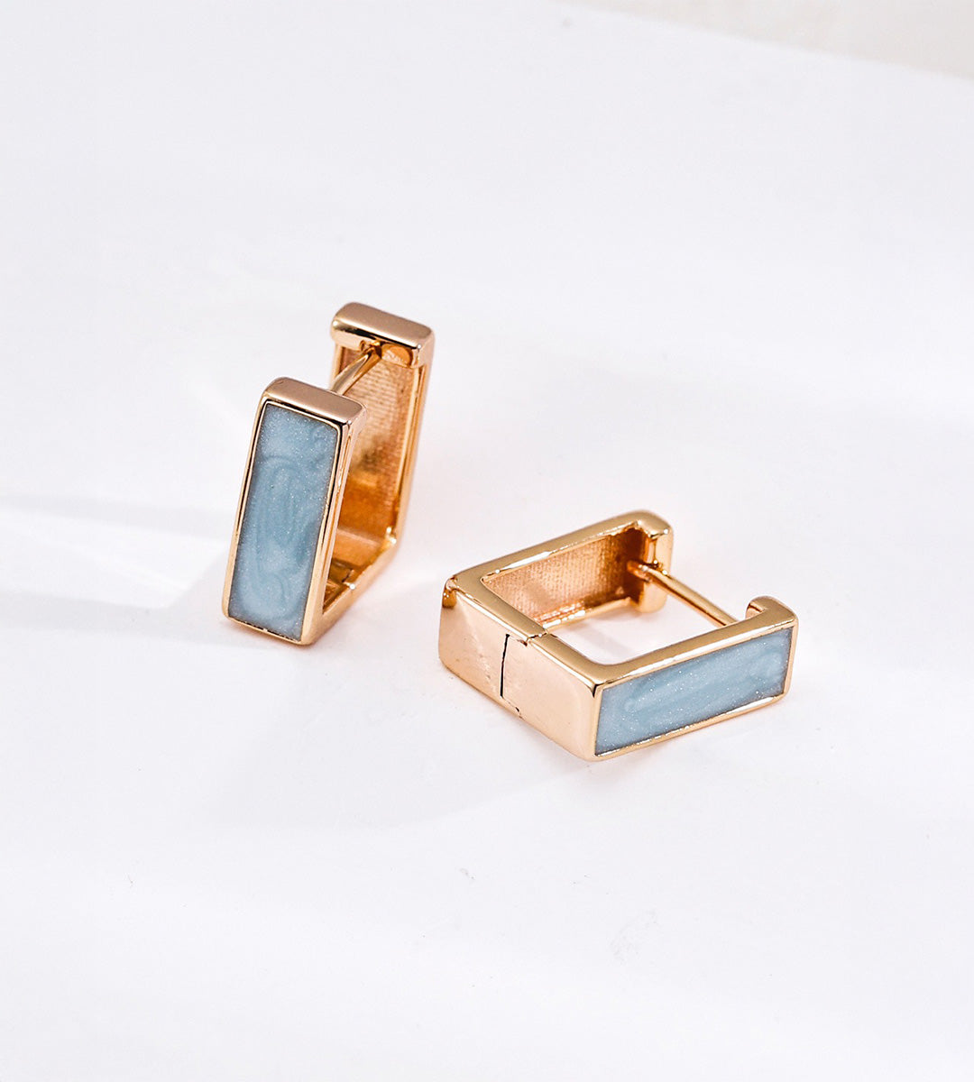 A pair of French Minimalist Enamel Square Huggie Earrings | 18K Gold-Plated over S925 Sterling Silver