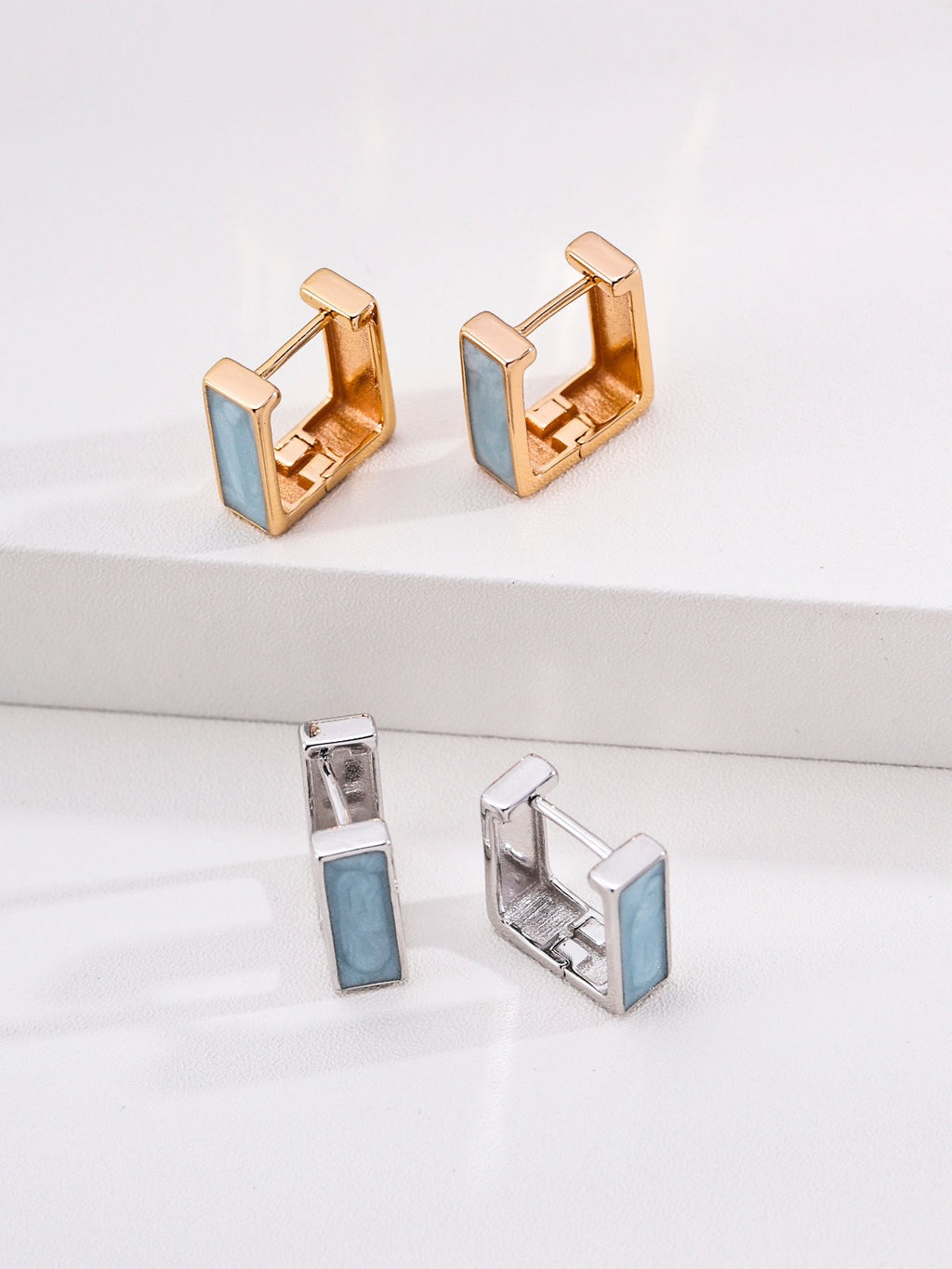 French Minimalist Enamel Square Huggie Earrings