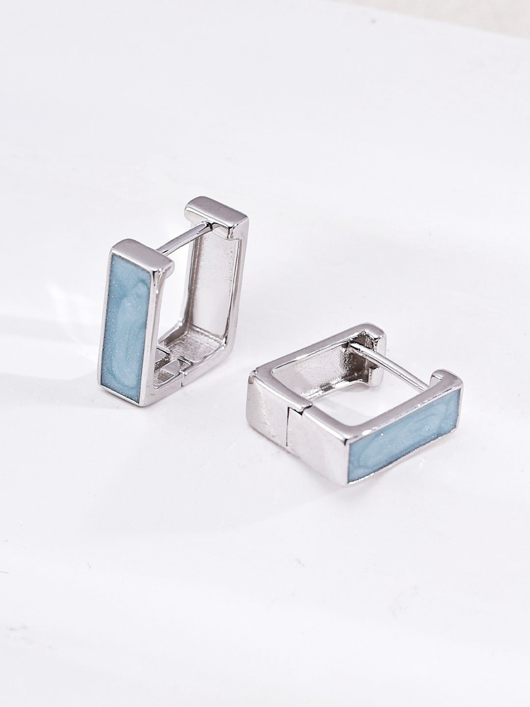 French Minimalist Enamel Square Huggie Earrings