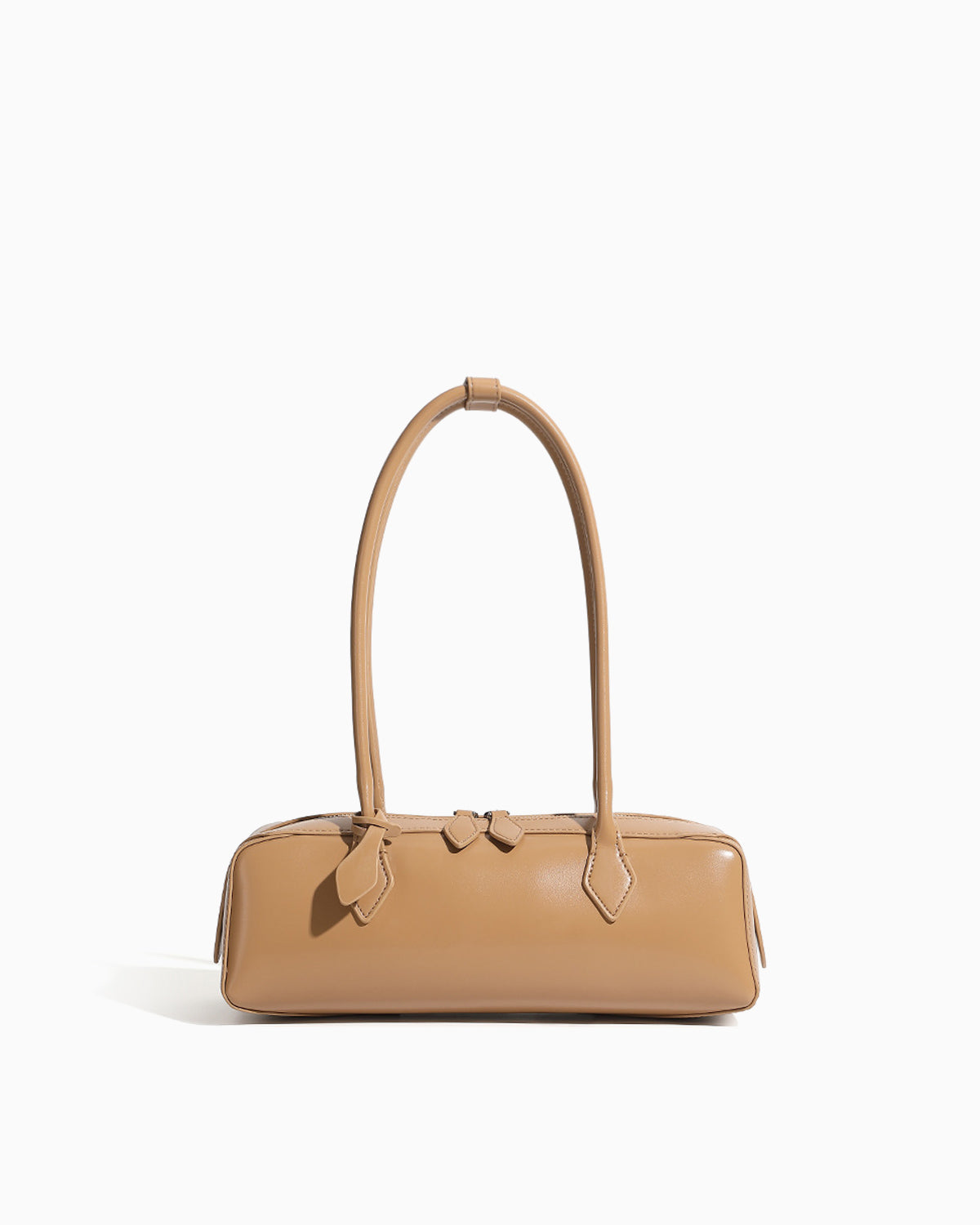 Women's Leather Baguette Handbag, Apricot Color