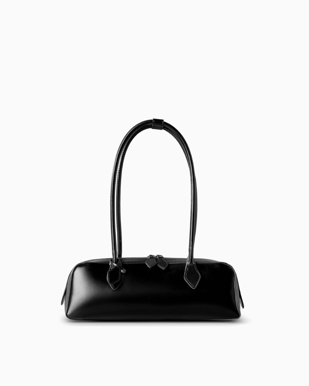 Women's Leather Baguette Handbag, Black Color