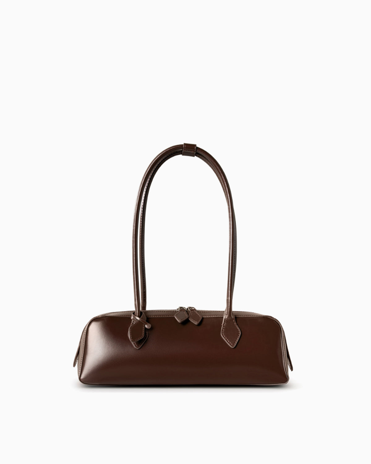 Women's Leather Baguette Handbag, Brown Color