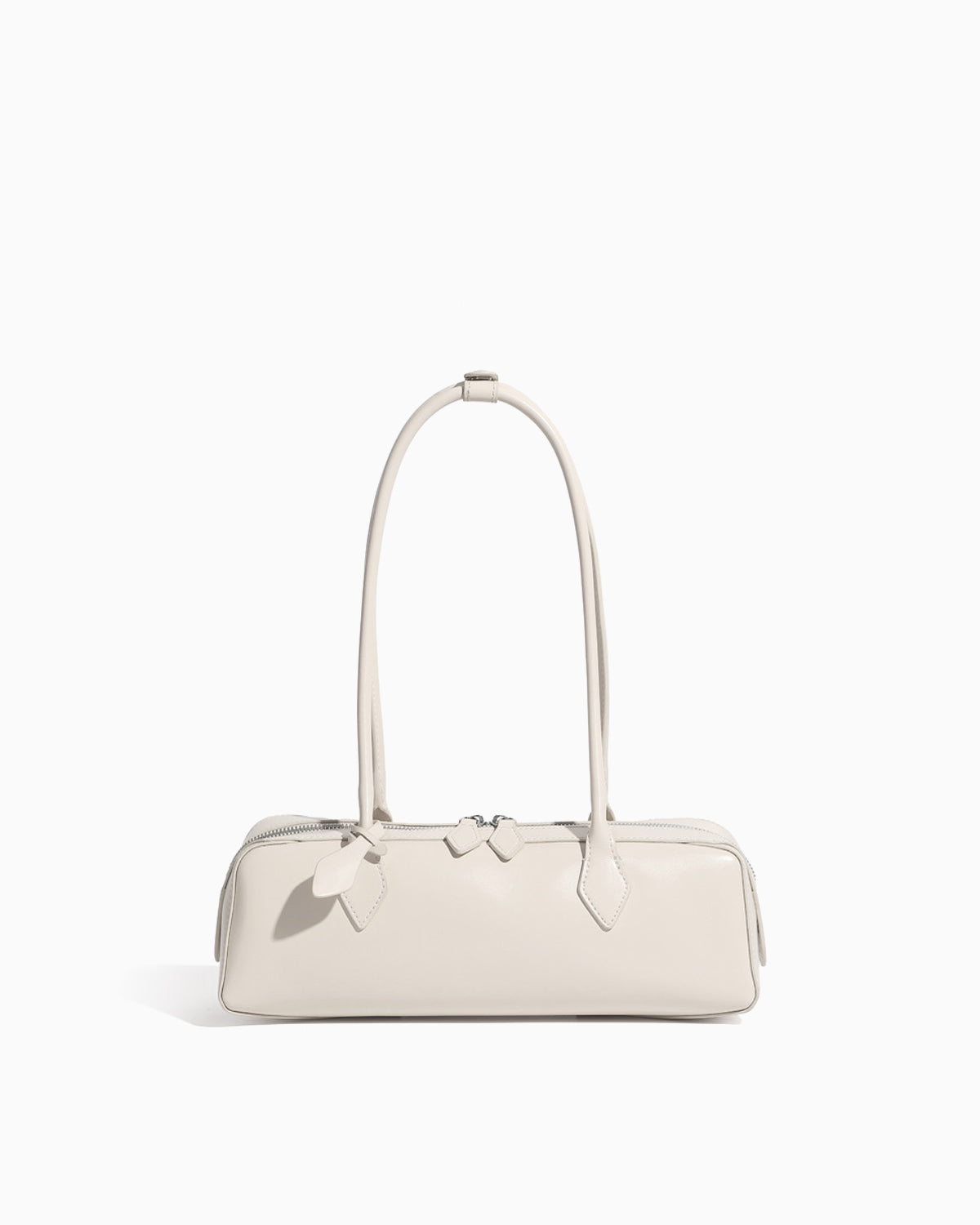 Women's Leather Baguette Handbag, Off-White Color