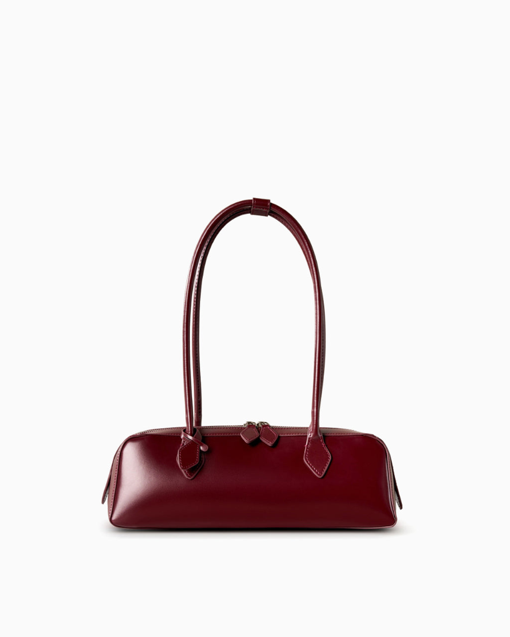 Women's Stylish Leather Baguette Handbag in Wine Red Color