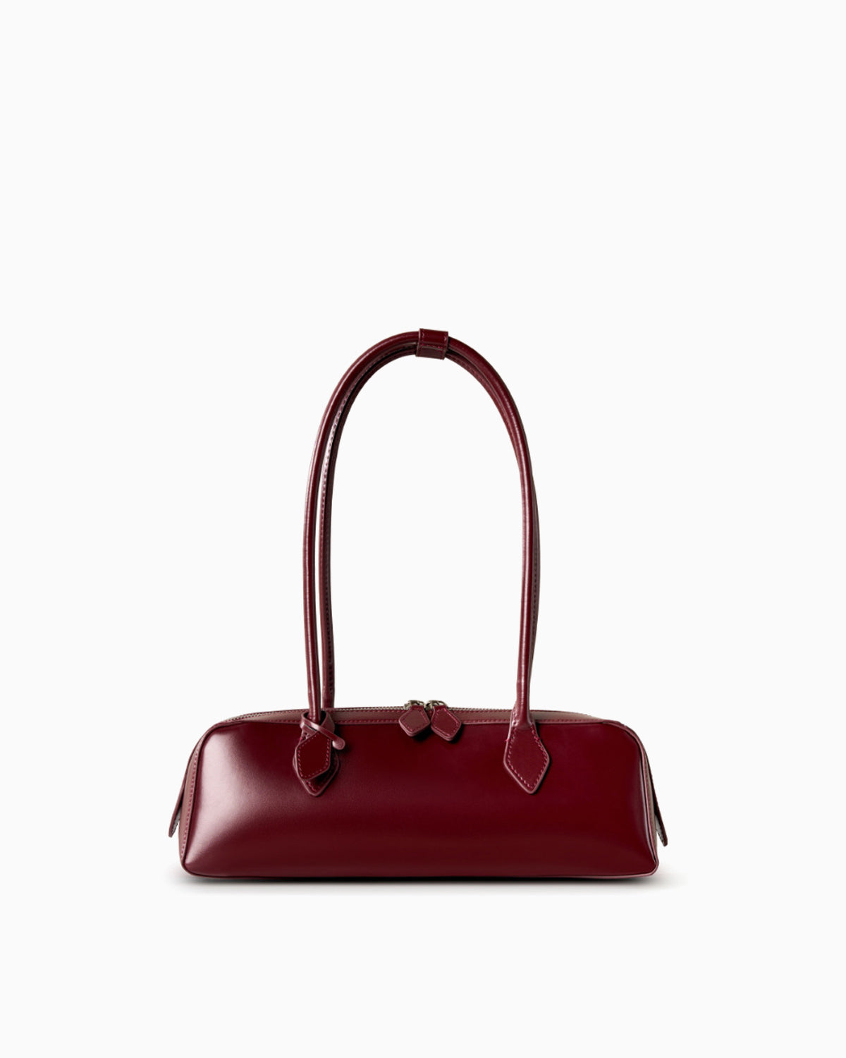 Women's Leather Baguette Handbag, Wine Red Color