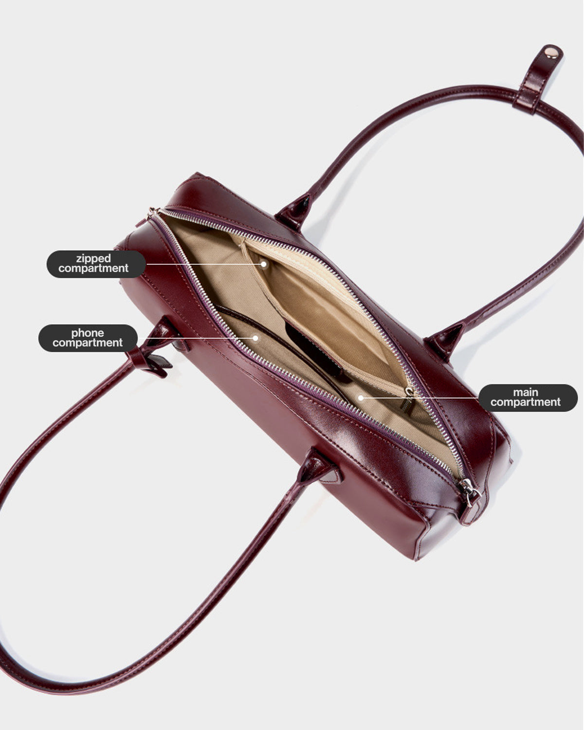 Compartment Details of the Leather Baguette Handbag