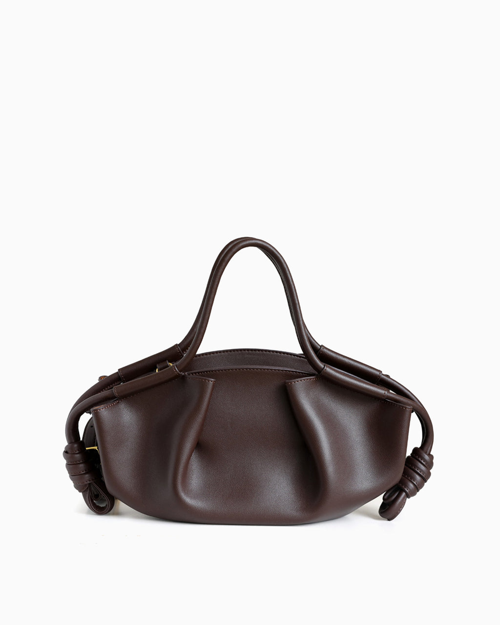 Coffee-Brown Genuine Pleated Leather Dumpling Handbag with Knotted Strap | BUCKLE Collective