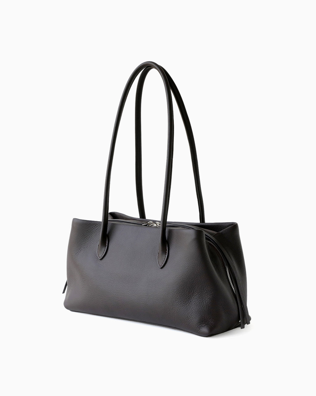 Dark Coffee Brown Genuine Full-Grain Leather Commuter Shoulder Bag with two long shoulder straps, shown from a three-quarters angle | BUCKLE Collective