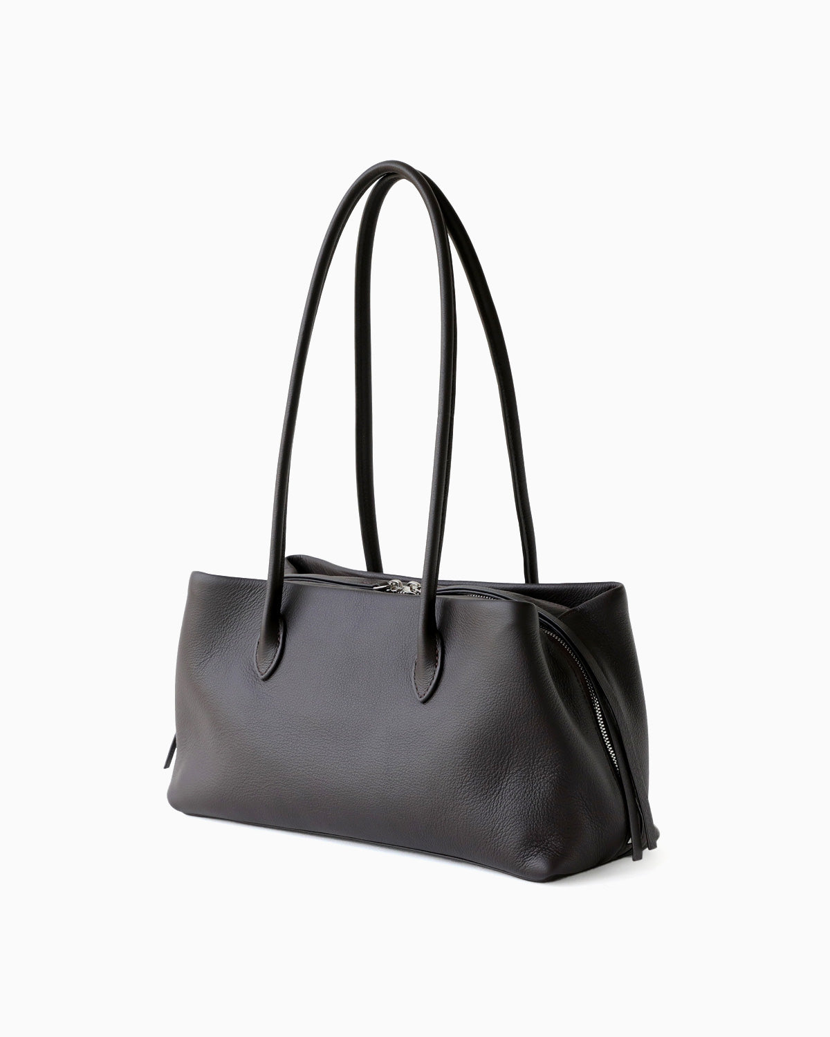 Dark Coffee Brown Genuine Full-Grain Leather Commuter Shoulder Bag with two long shoulder straps, shown from a three-quarters angle | BUCKLE Collective