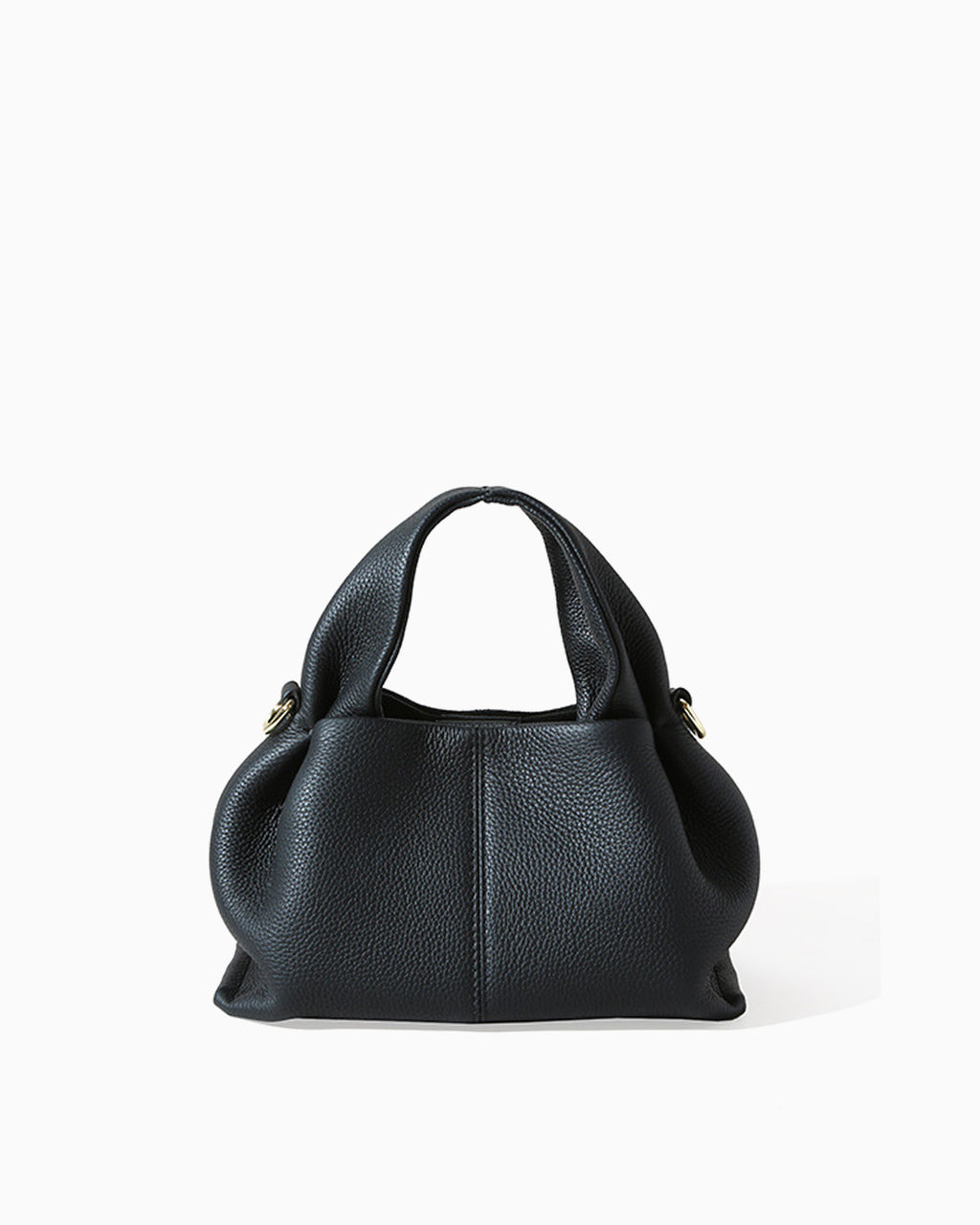 Genuine Leather Cloud-shaped Satchel Handbag with Detachable Strap, Black Color