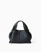 Genuine Leather Cloud-shaped Satchel Handbag with Detachable Strap, Black Color