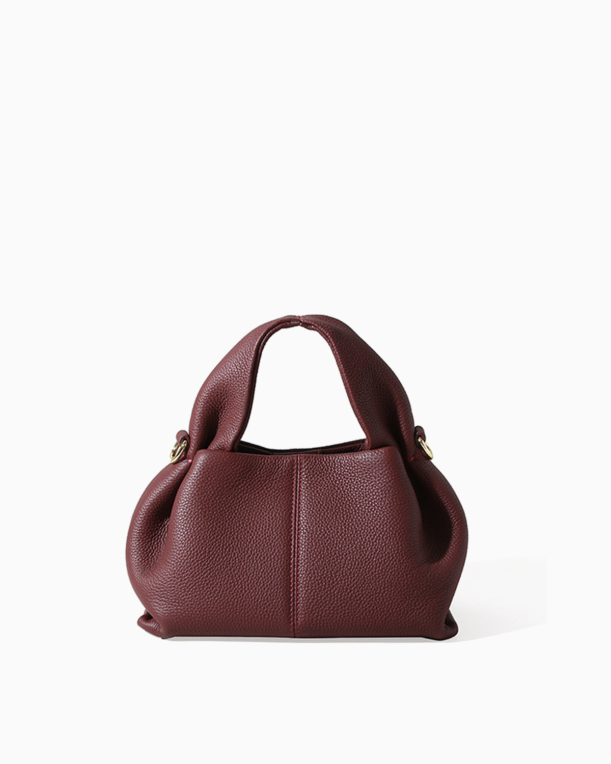Genuine Leather Cloud-shaped Satchel Handbag with Detachable Strap, Burgundy Color