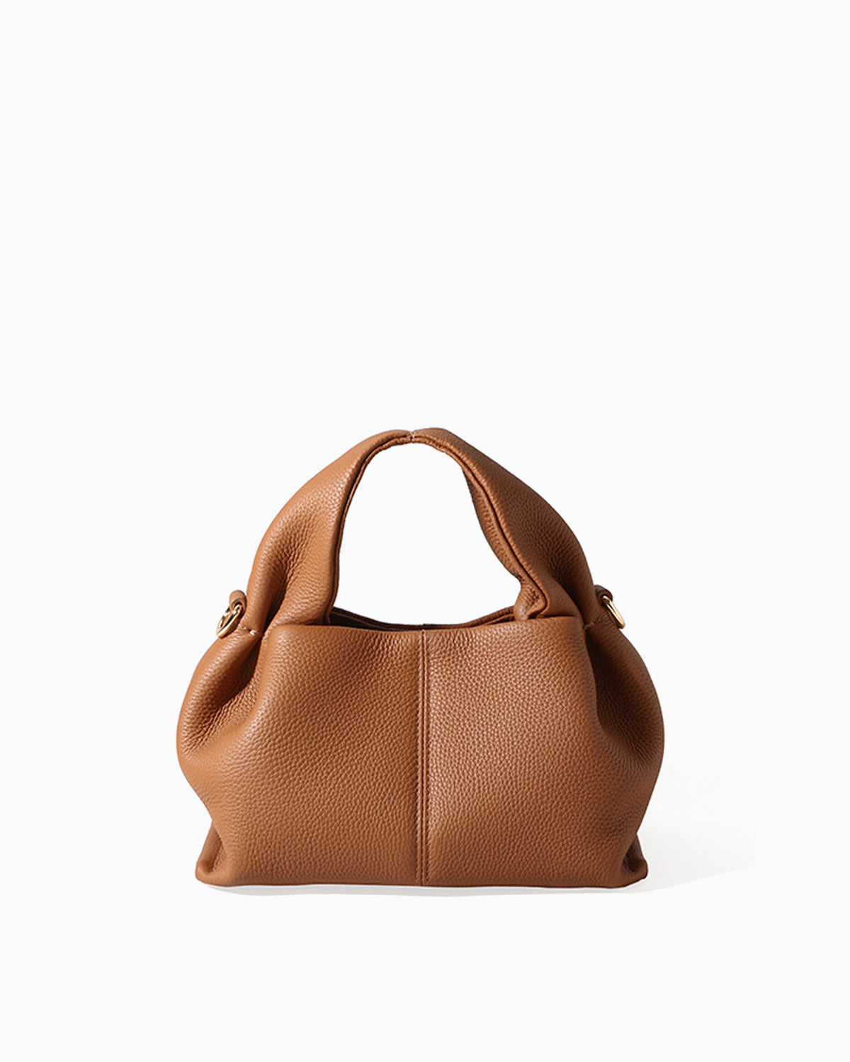 Genuine Leather Cloud-shaped Satchel Handbag with Detachable Strap, Caramel Color