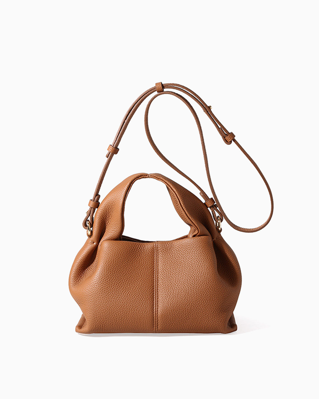 Genuine Leather Cloud-shaped Satchel Handbag with Detachable Strap, Caramel Color