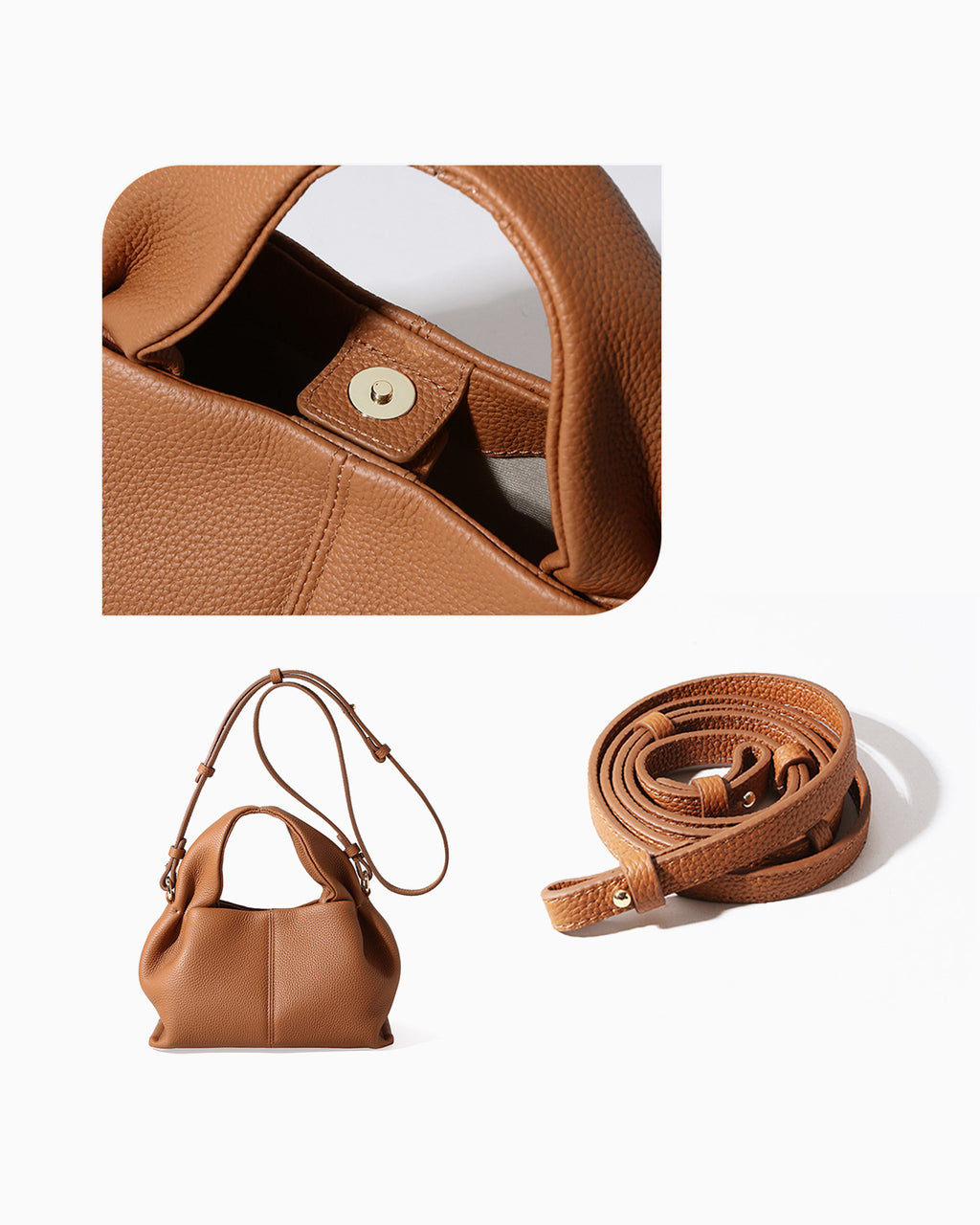 Magnetic closure and detachable strap details of the Genuine Leather Cloud-shaped Satchel Handbag