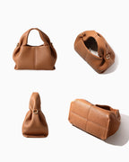 Front, top, side, and bottom views on the Genuine Leather Cloud-shaped Satchel Handbag