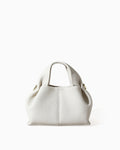 Genuine Leather Cloud-shaped Satchel Handbag with Detachable Strap, Off-White Color