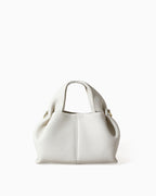 Genuine Leather Cloud-shaped Satchel Handbag with Detachable Strap, Off-White Color