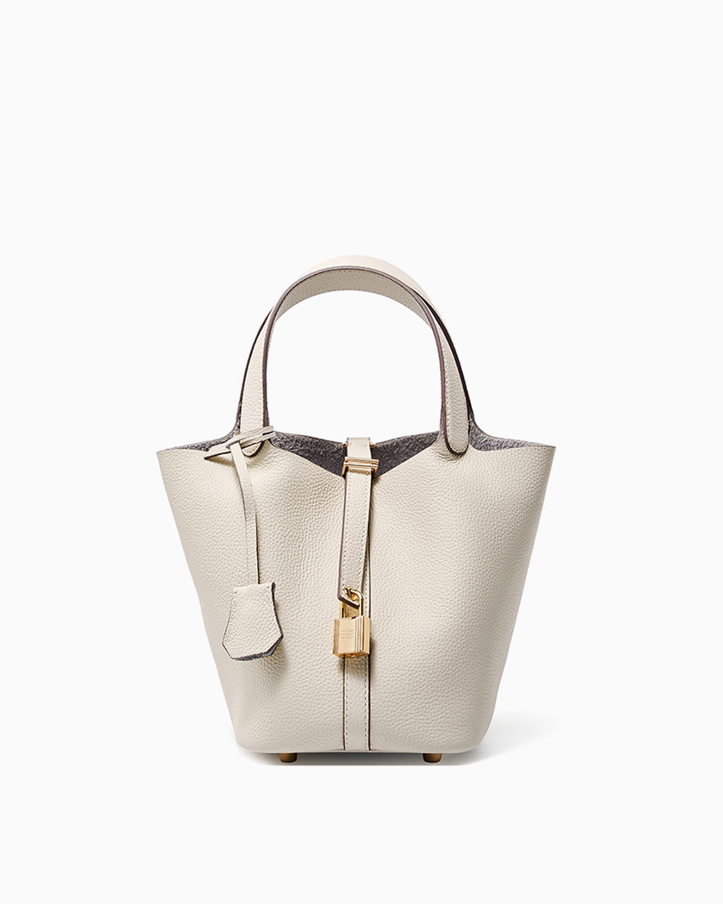 Genuine Togo Leather Bucket Bag with Lock and Key, Off-White color