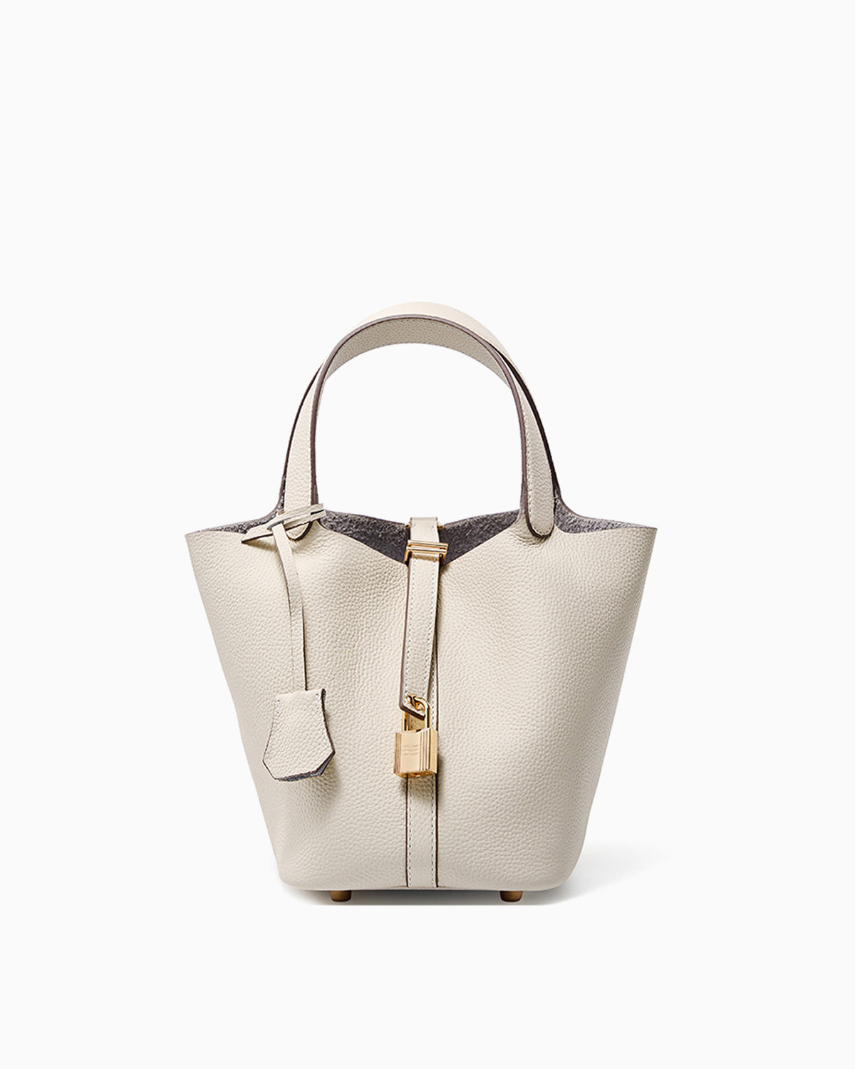 Genuine Togo Leather Bucket Bag with Lock and Key, Off-White color