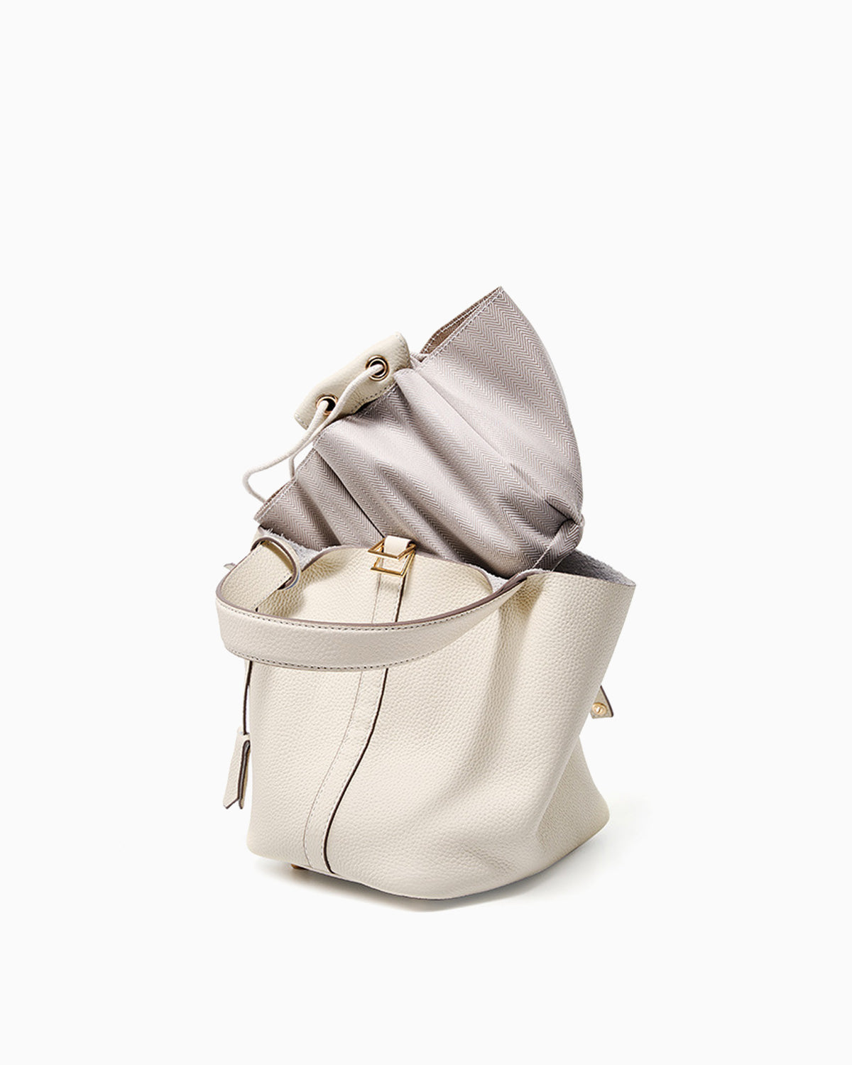 Genuine Togo Leather Bucket Bag with Lock and Key and removable pouch, Off-White color