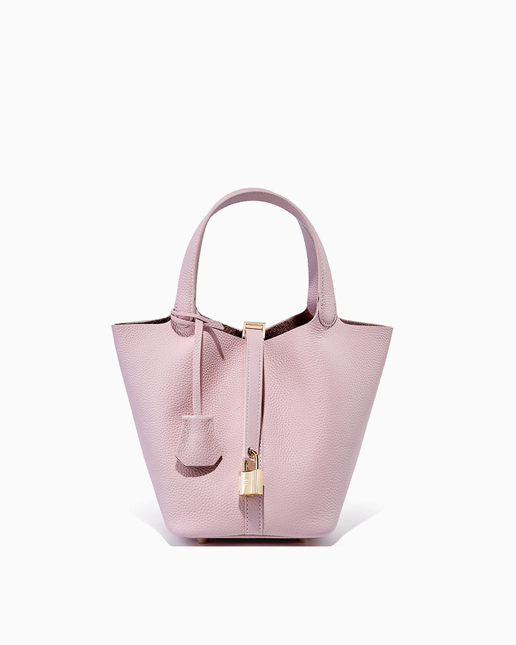Genuine Togo Leather Bucket Bag with Lock and Key, Light Pink color