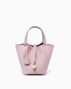 Genuine Togo Leather Bucket Bag with Lock and Key, Light Pink color