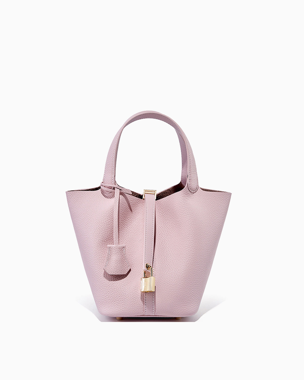 Genuine Togo Leather Bucket Bag with Lock and Key, Light Pink color