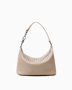 Beige Genuine Woven Leather Hobo Bag with Crossbody Strap