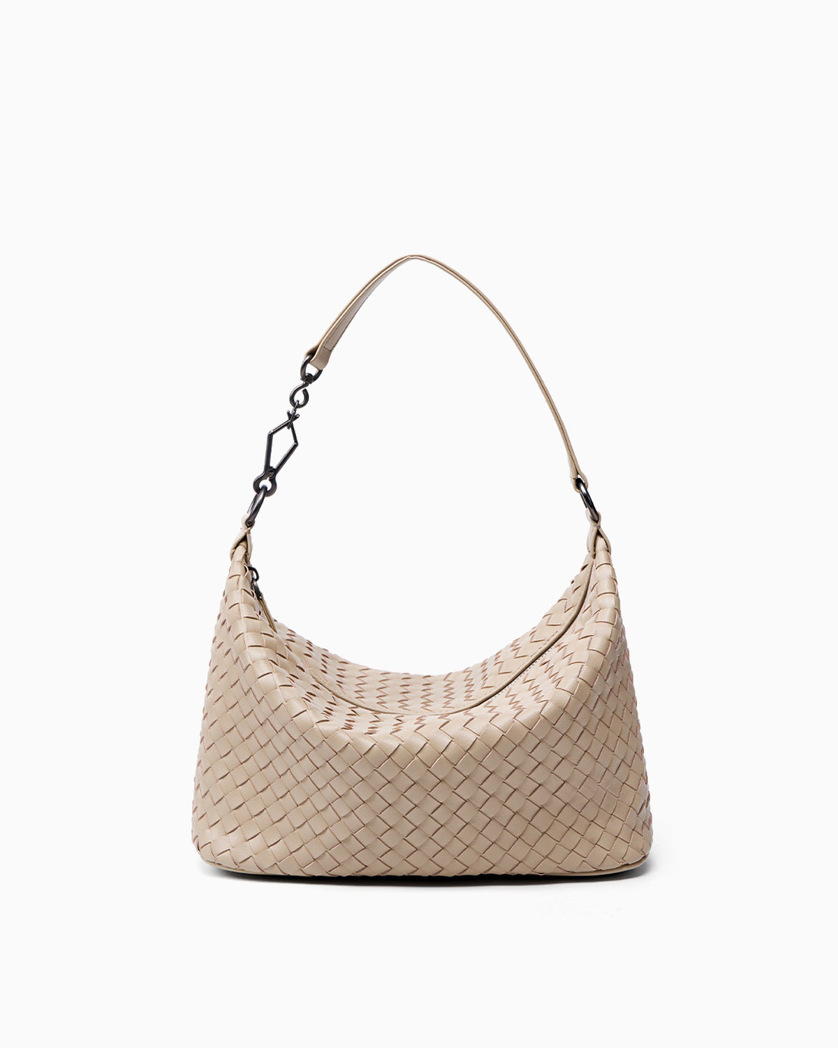 Beige Genuine Woven Leather Hobo Bag with Crossbody Strap