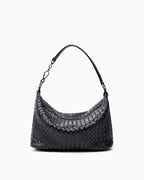 Black Genuine Woven Leather Hobo Bag with Crossbody Strap