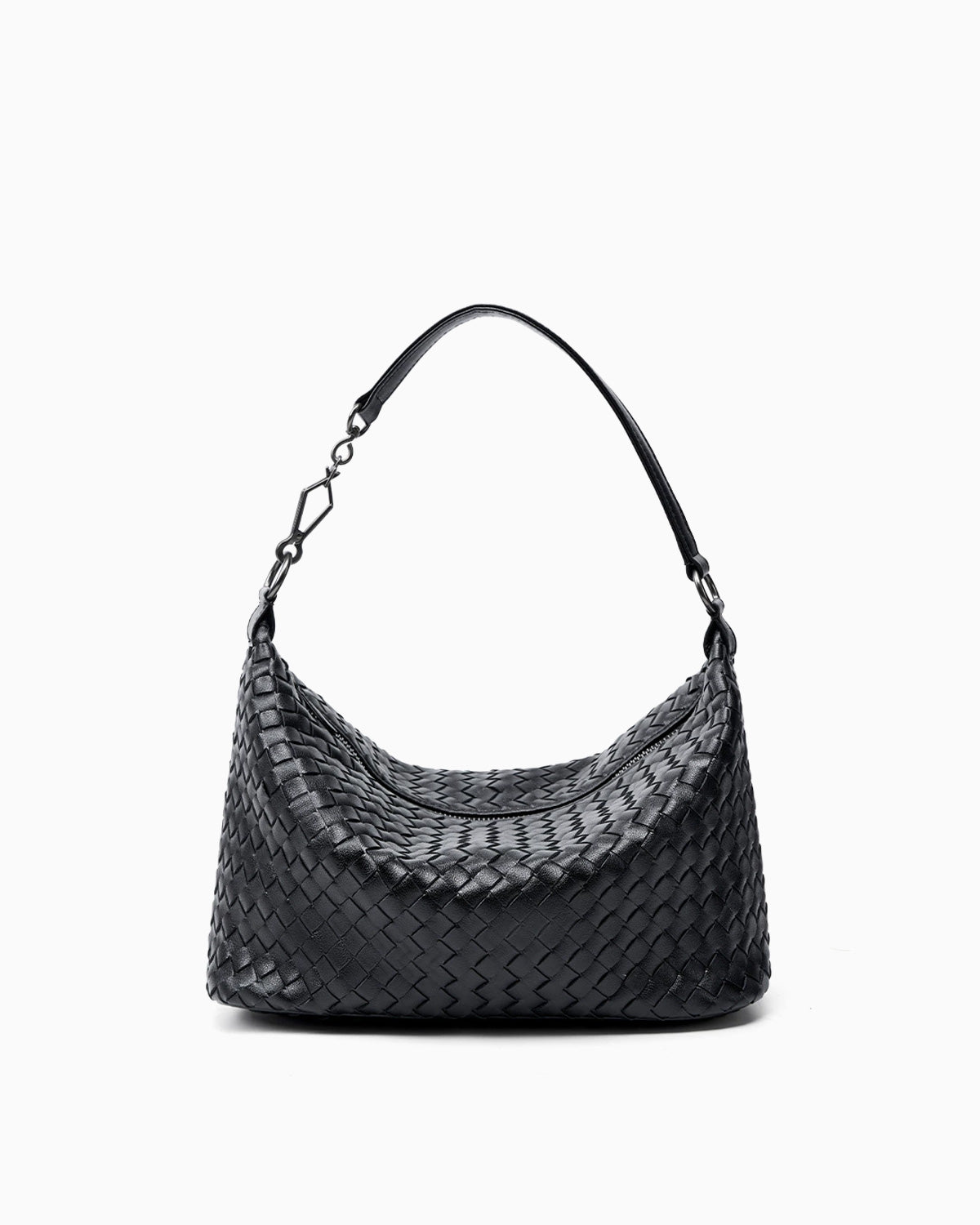 Black Genuine Woven Leather Hobo Bag with Crossbody Strap