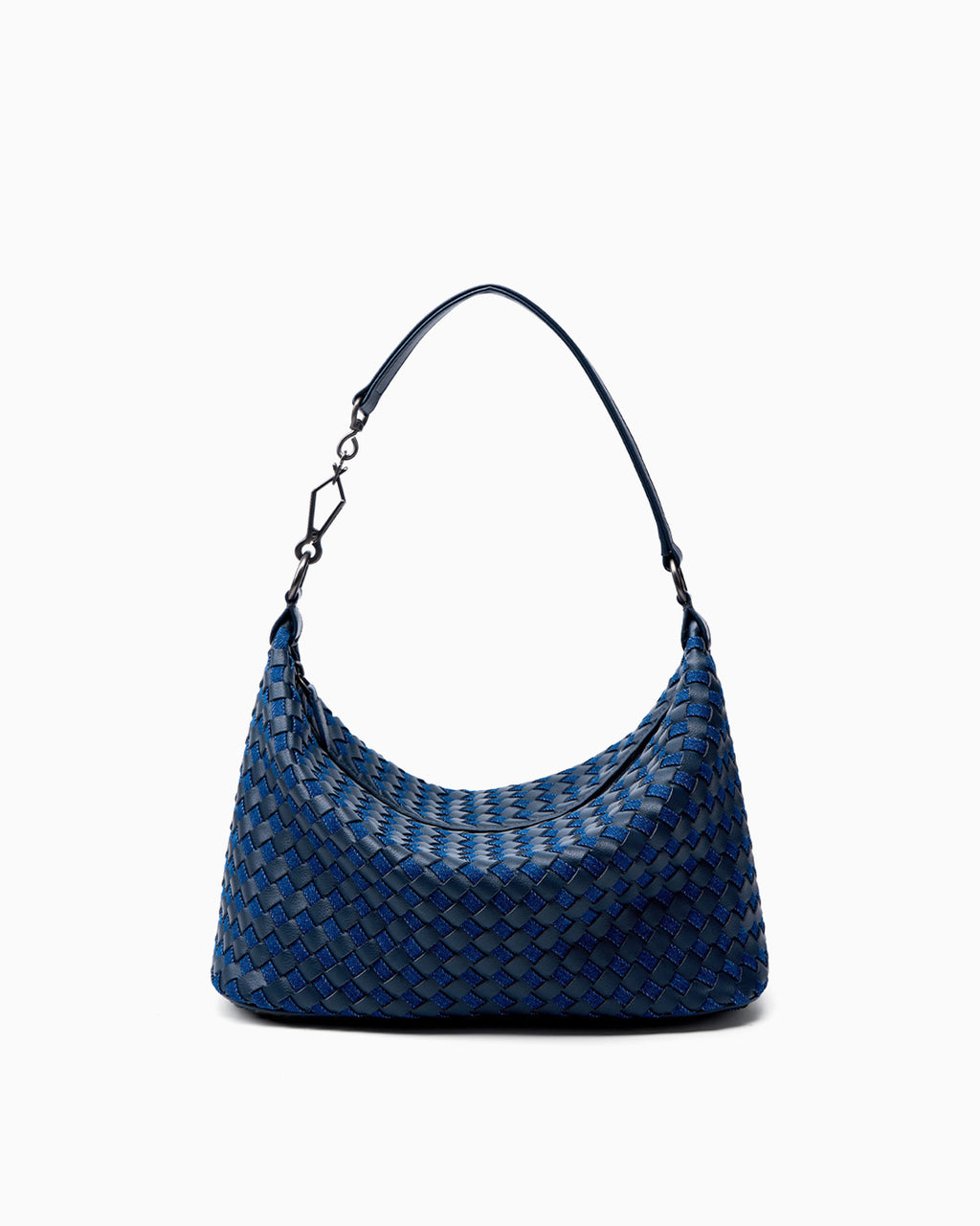Denim Blue Genuine Woven Leather Hobo Bag with Detachable Crossbody Strap