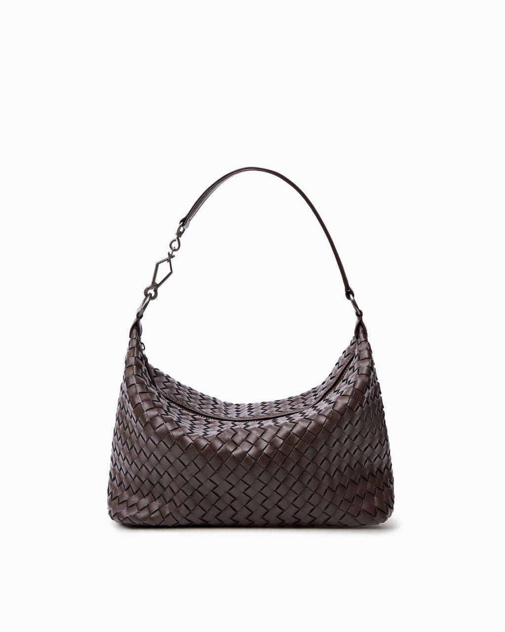 Coffee-colored Genuine Woven Leather Hobo Bag with Crossbody Strap