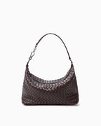 Coffee-colored Genuine Woven Leather Hobo Bag with Crossbody Strap