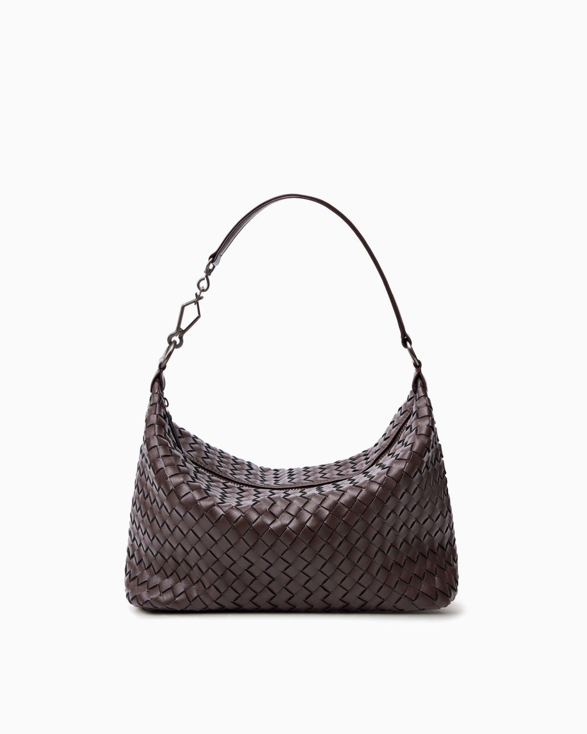 Coffee-colored Genuine Woven Leather Hobo Bag with Crossbody Strap