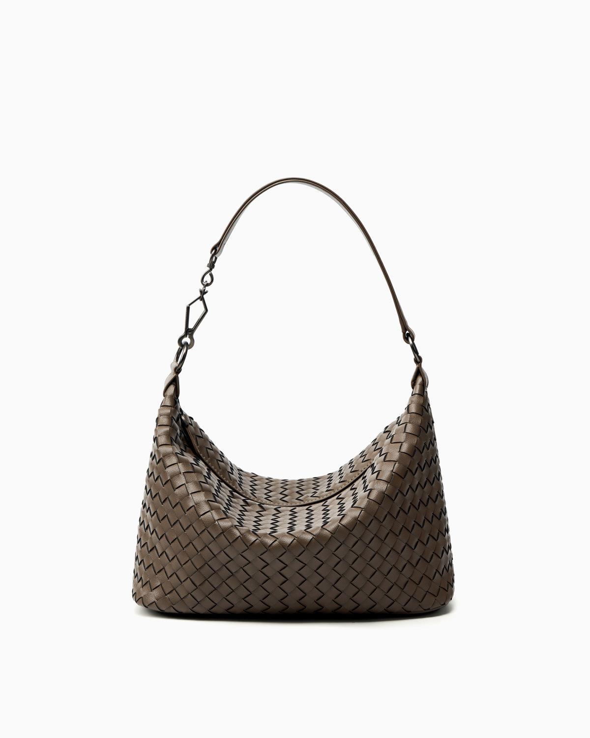 Elephant Gray Genuine Woven Leather Hobo Bag with Crossbody Strap