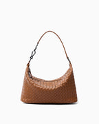 Light Brown Genuine Woven Leather Hobo Bag with Crossbody Strap