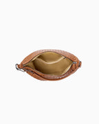 Compartment details of a Light Brown Genuine Woven Leather Hobo Bag with Crossbody Strap