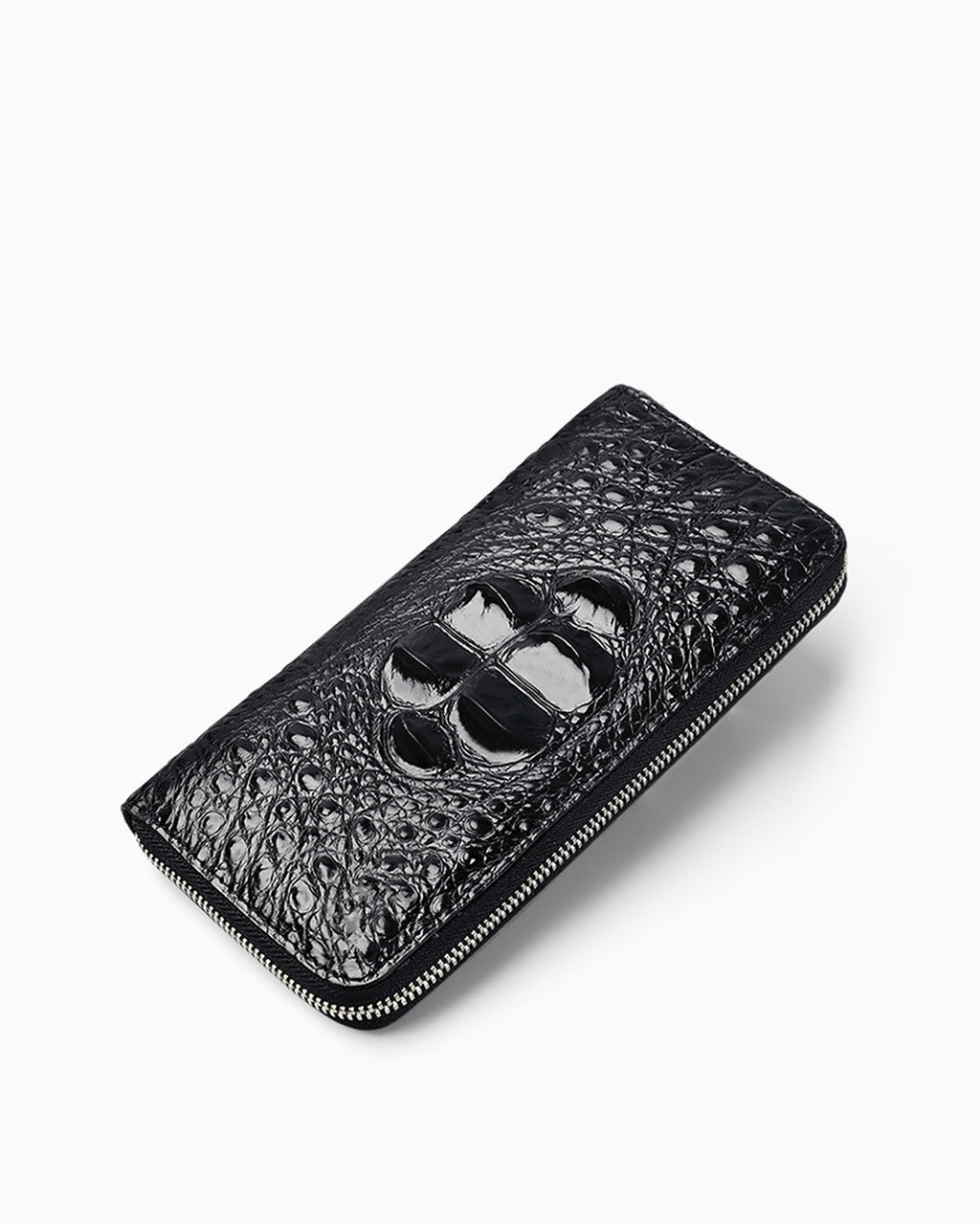 A Black Genuine Siamese Crocodile Leather Clutch by BUCKLE Collective