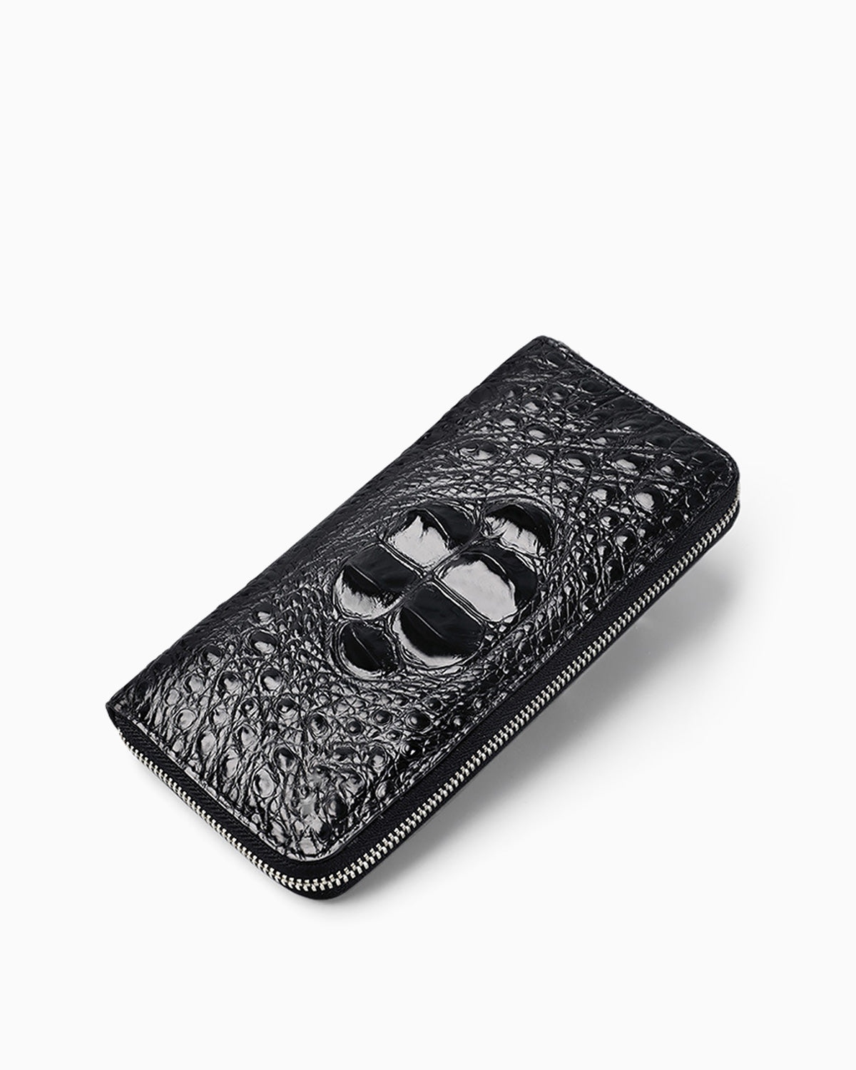 A Black Genuine Siamese Crocodile Leather Clutch by BUCKLE Collective