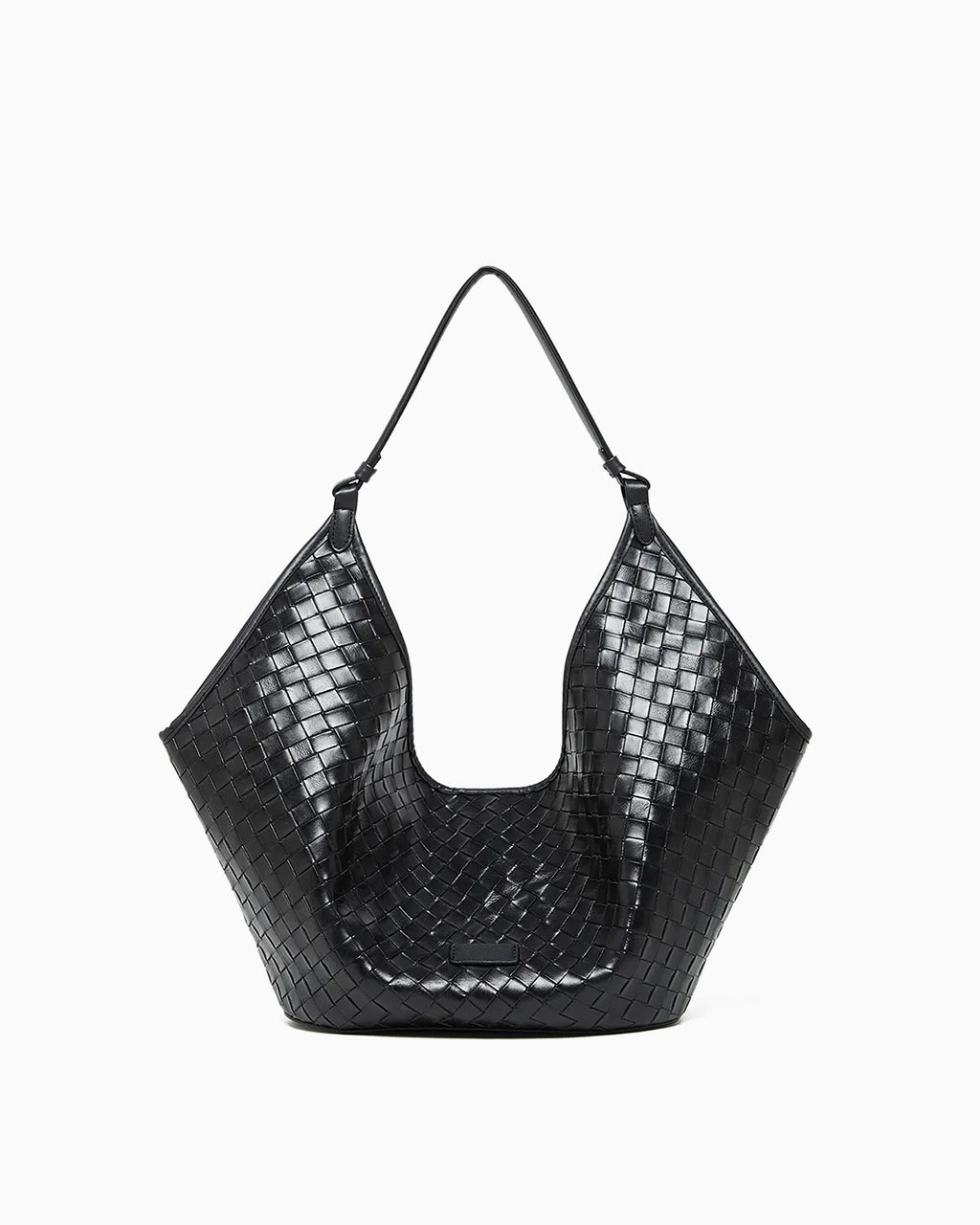 Woven Genuine Leather Hobo Shoulder Tote Bag, Black Color