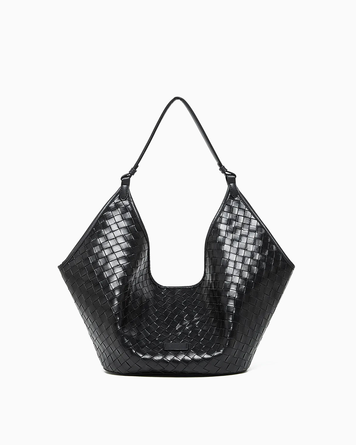 Woven Genuine Leather Hobo Shoulder Tote Bag, Black Color
