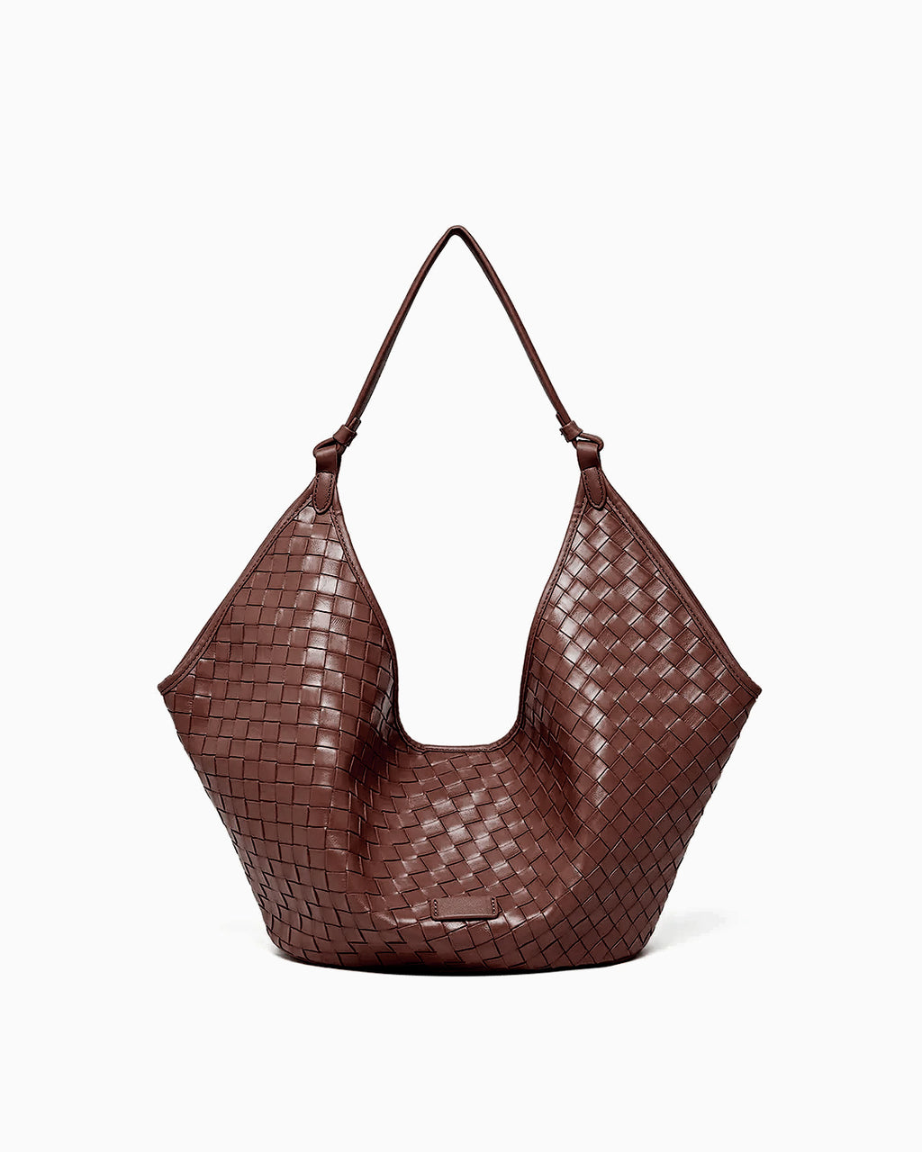 Woven Genuine Leather Hobo Shoulder Tote Bag, Brown Color