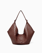 Woven Genuine Leather Hobo Shoulder Tote Bag, Brown Color