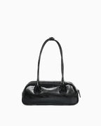 Women's Chic Genuine Leather Shoulder Baguette Bag, Black Color