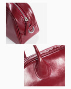 Leather texture, stitching, and hardware details of the Leather Shoulder Baguette Bag