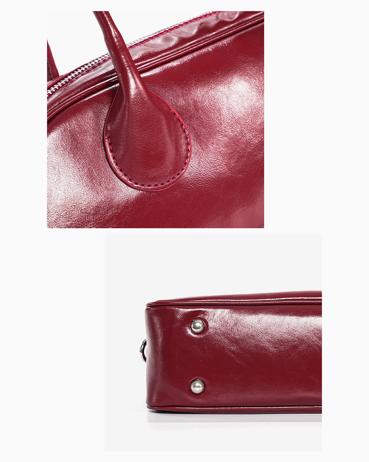Leather texture and hardware details of the Leather Shoulder Baguette Bag