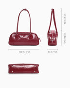 Dimensions, side and bottom views of the Leather Shoulder Baguette Bag