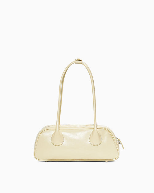 Women's Chic Genuine Leather Shoulder Baguette Bag, Yellow Cream Color